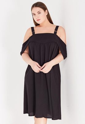 LOST INK PLUS  SWING DRESS WITH DRAPE COLD SHOULDER